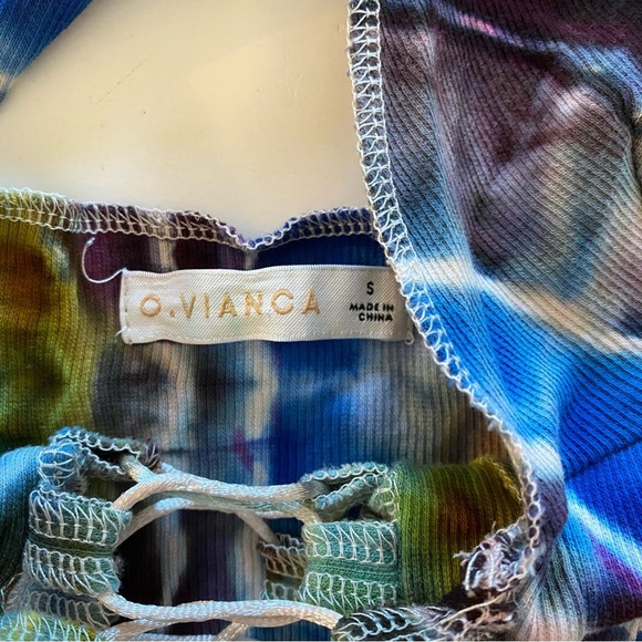 Handmade Geode Tie Dye Tank Top Halter Womens Small Ribbed Shirt Blue Upcycled - Picture 7 of 11